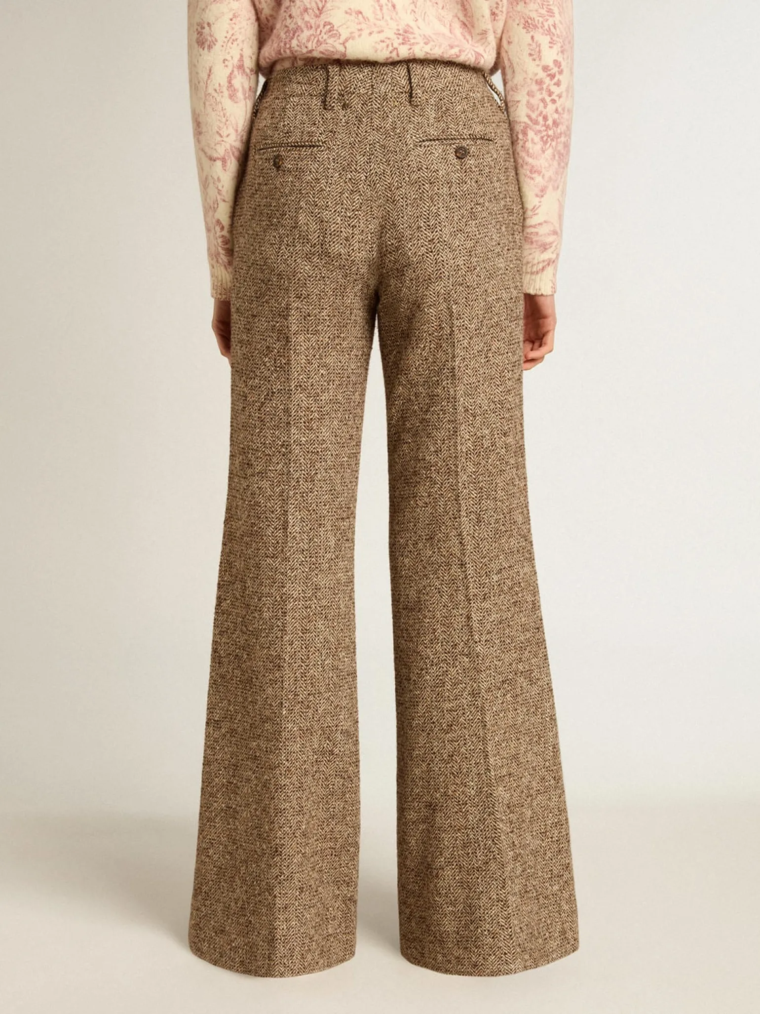 Sale Calça feminina de misto lã e seda bege e marrom MULHER Jeans e calças