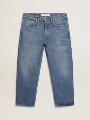 Fashion Calça jeans azul com efeito stonewashed Jeans e calças