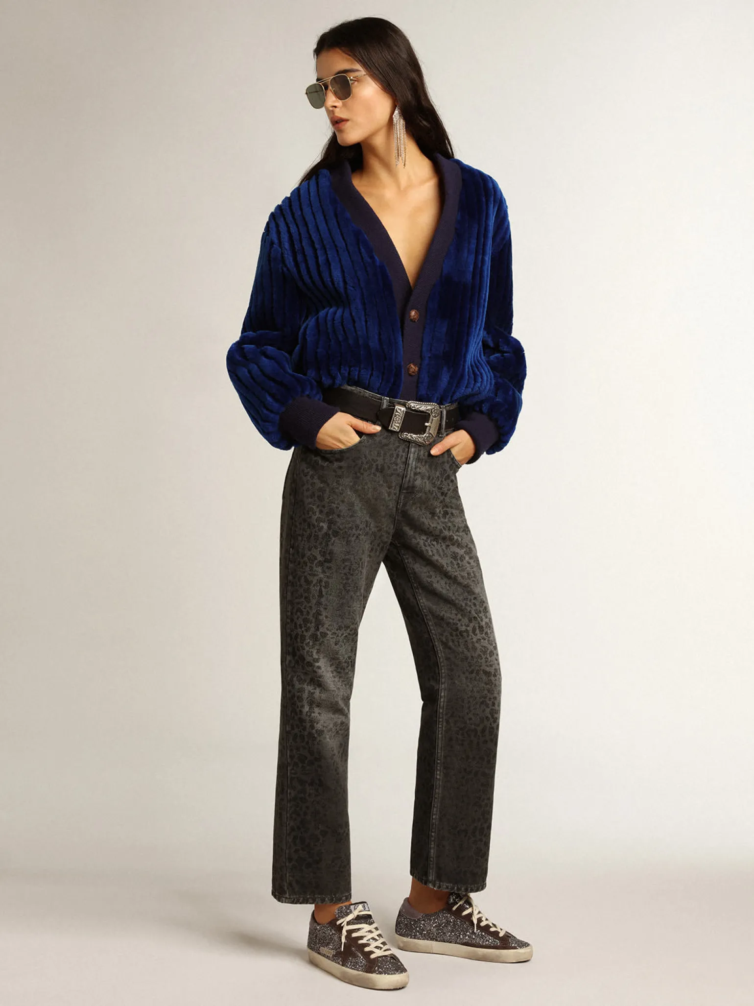 Flash Sale Calça jeans cinza feminina com estampa de leopardo MULHER Jeans e calças
