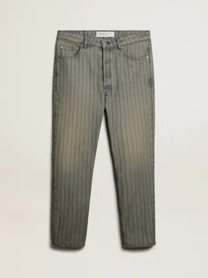 Sale Calça jeans masculina listrada cinza Jeans e calças