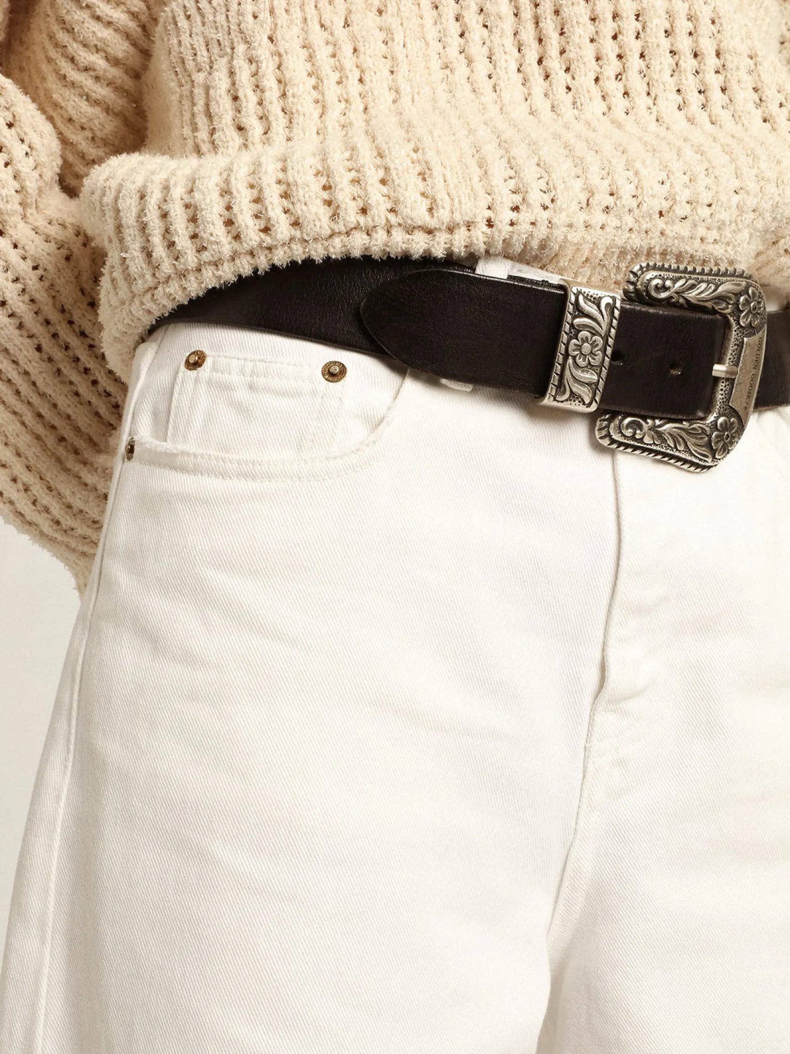 Online Calça jeans perna larga de sarja branca MULHER Jeans e calças