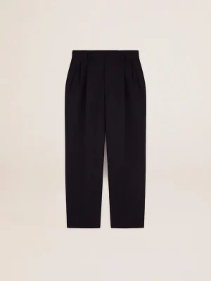 Store Calça masculina de perna larga de lã azul-escura Jeans e calças