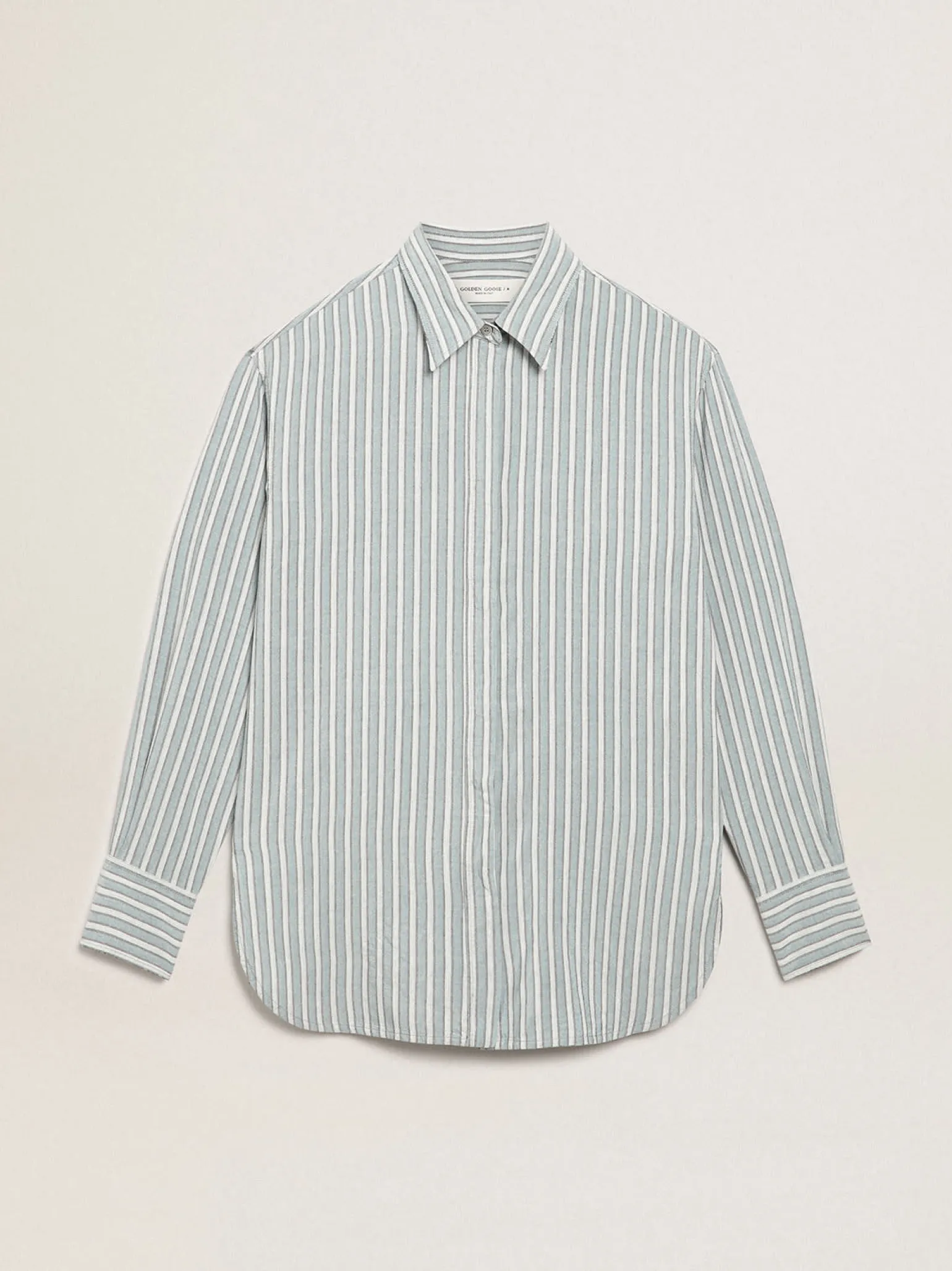 Best Sale Camisa boyfriend feminina com listras cor de água MULHER Camisas