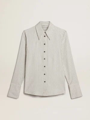 Hot Camisa branca feminina de viscose com estampa de listras finas pretas MULHER Camisas