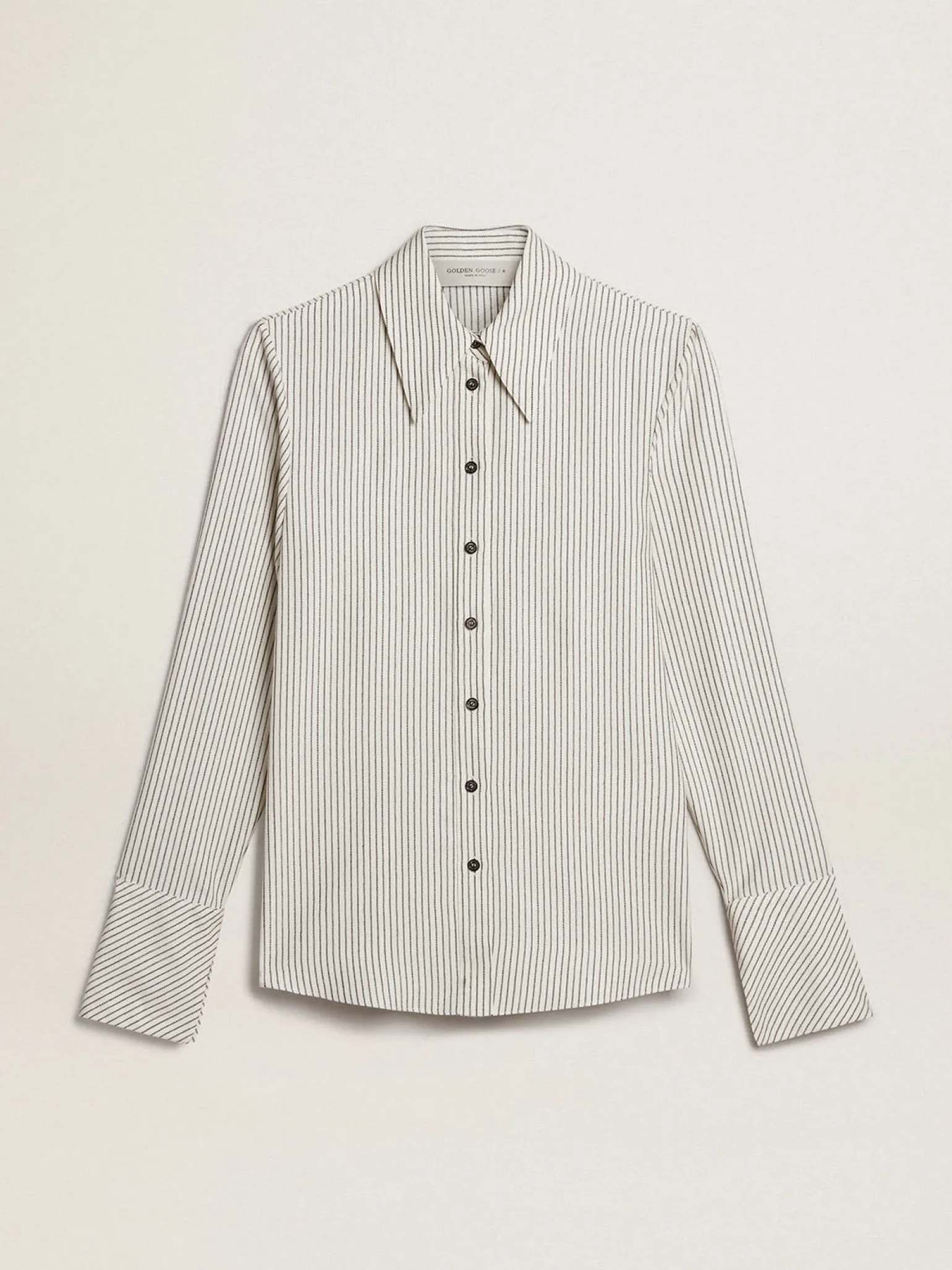 Hot Camisa branca feminina de viscose com estampa de listras finas pretas MULHER Camisas