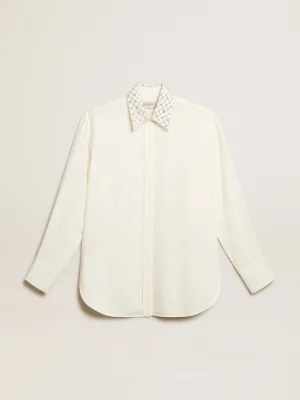 Cheap Camisa cor branco antigo com padrão jacquard e bordados MULHER Camisas
