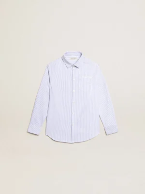 New Camisa infantil masculina com listras azuis Roupas de cima (4-12 years)