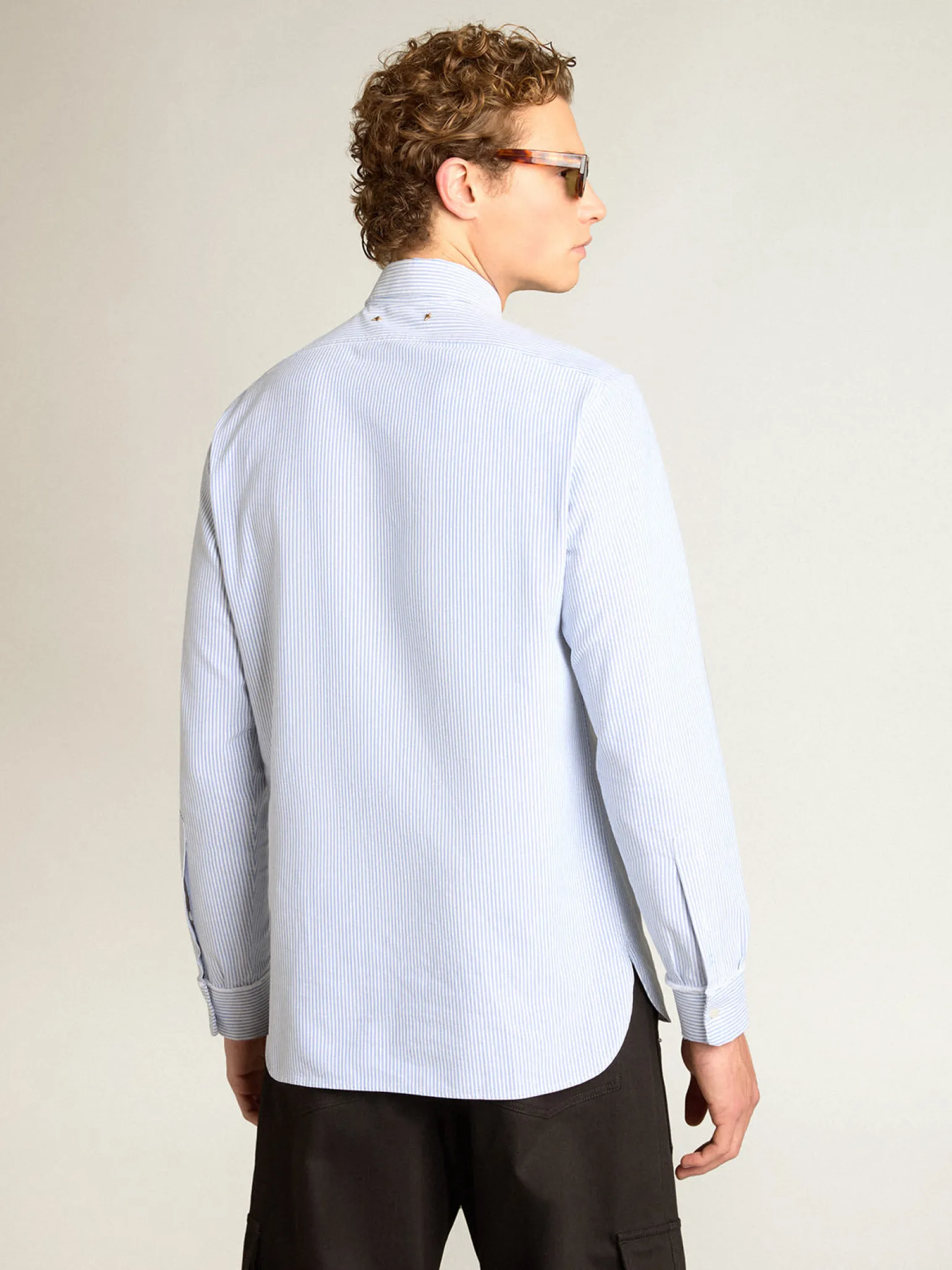 Fashion Camisa masculina com listras finas Camisas