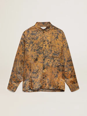 New Camisa masculina marrom-dourada e estampa caderno de viagem Camisas