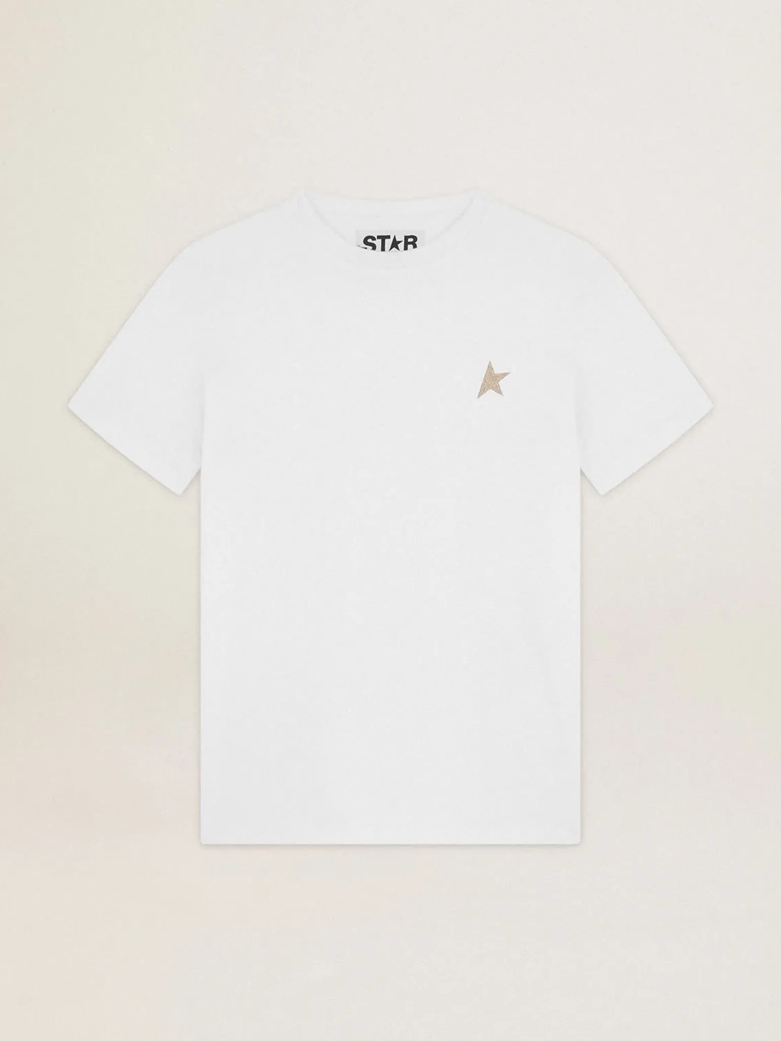 Flash Sale Camiseta branca Coleção Star com estrela de glitter dourado na frente MULHER Camisetas