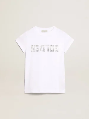 Best Camiseta branca com a palavra Golden em cristais no centro Roupas de cima (4-12 years)
