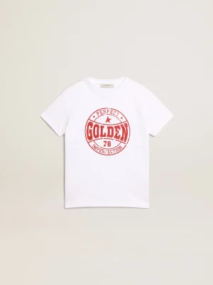 Sale Camiseta branca infantil masculina com logo vermelho no centro Roupas de cima (4-12 years)