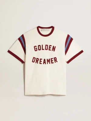Best Camiseta branca masculina com escrita bordô na frente Camisetas