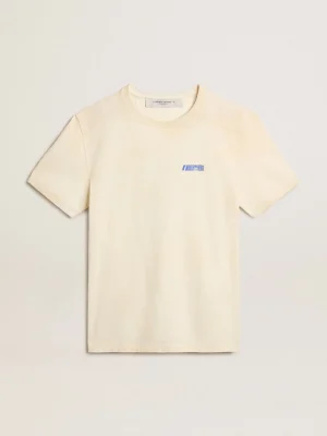 Cheap Camiseta de algodão branco usado com logo Marathon azul Camisetas