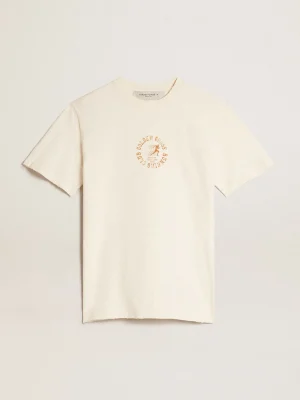 New Camiseta de algodão branco usado com logo da estação MULHER Camisetas