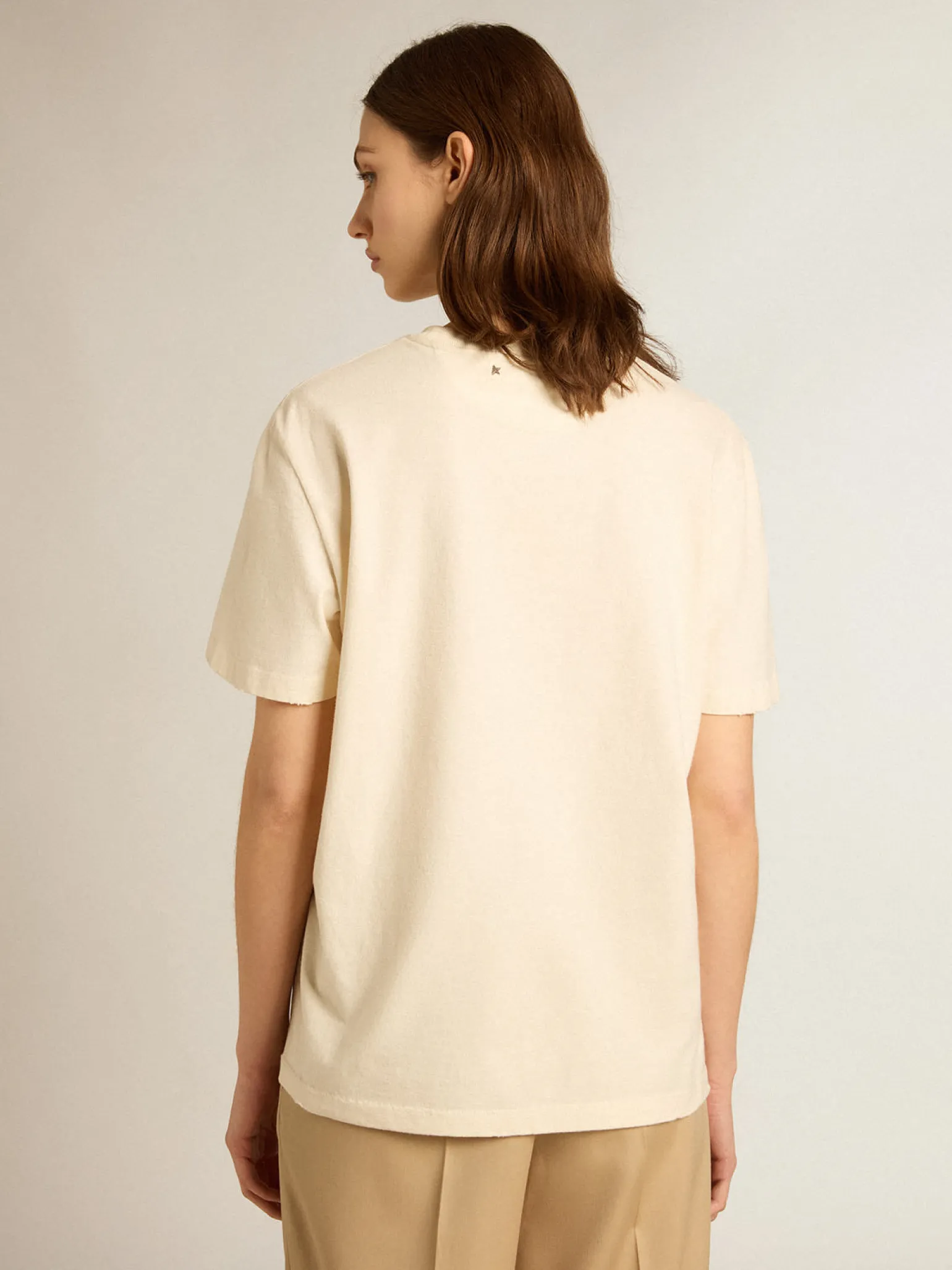New Camiseta de algodão branco usado com logo da estação MULHER Camisetas