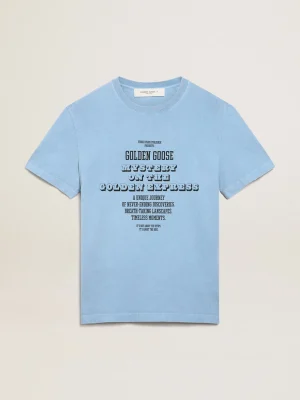 Fashion Camiseta feminina azul-porto com estampa na frente Camisetas