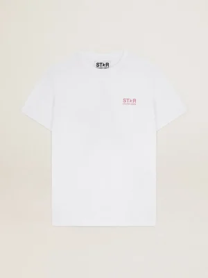 Cheap Camiseta feminina branca com logo e estrela de glitter rosa MULHER Camisetas