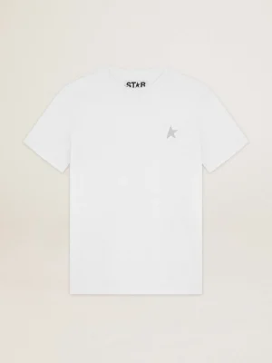 Discount Camiseta feminina branca com estrela de glitter prateado na frente MULHER Camisetas