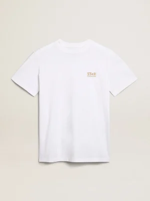 Flash Sale Camiseta feminina branca com logo e estrela de glitter dourado MULHER Camisetas