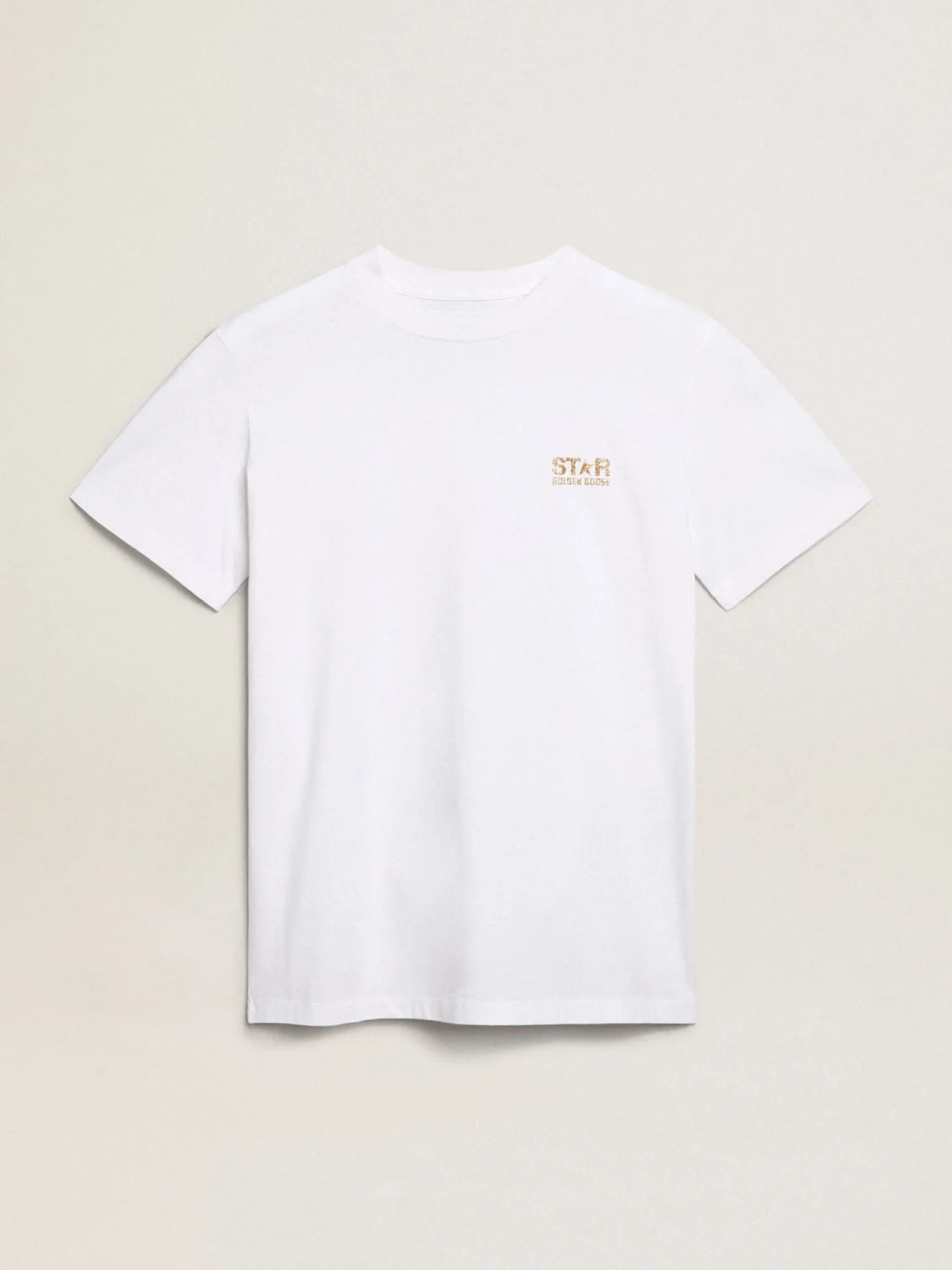 Flash Sale Camiseta feminina branca com logo e estrela de glitter dourado MULHER Camisetas