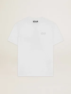 Hot Camiseta feminina branca com logo e estrela de glitter prateado MULHER Beachwear | Camisetas