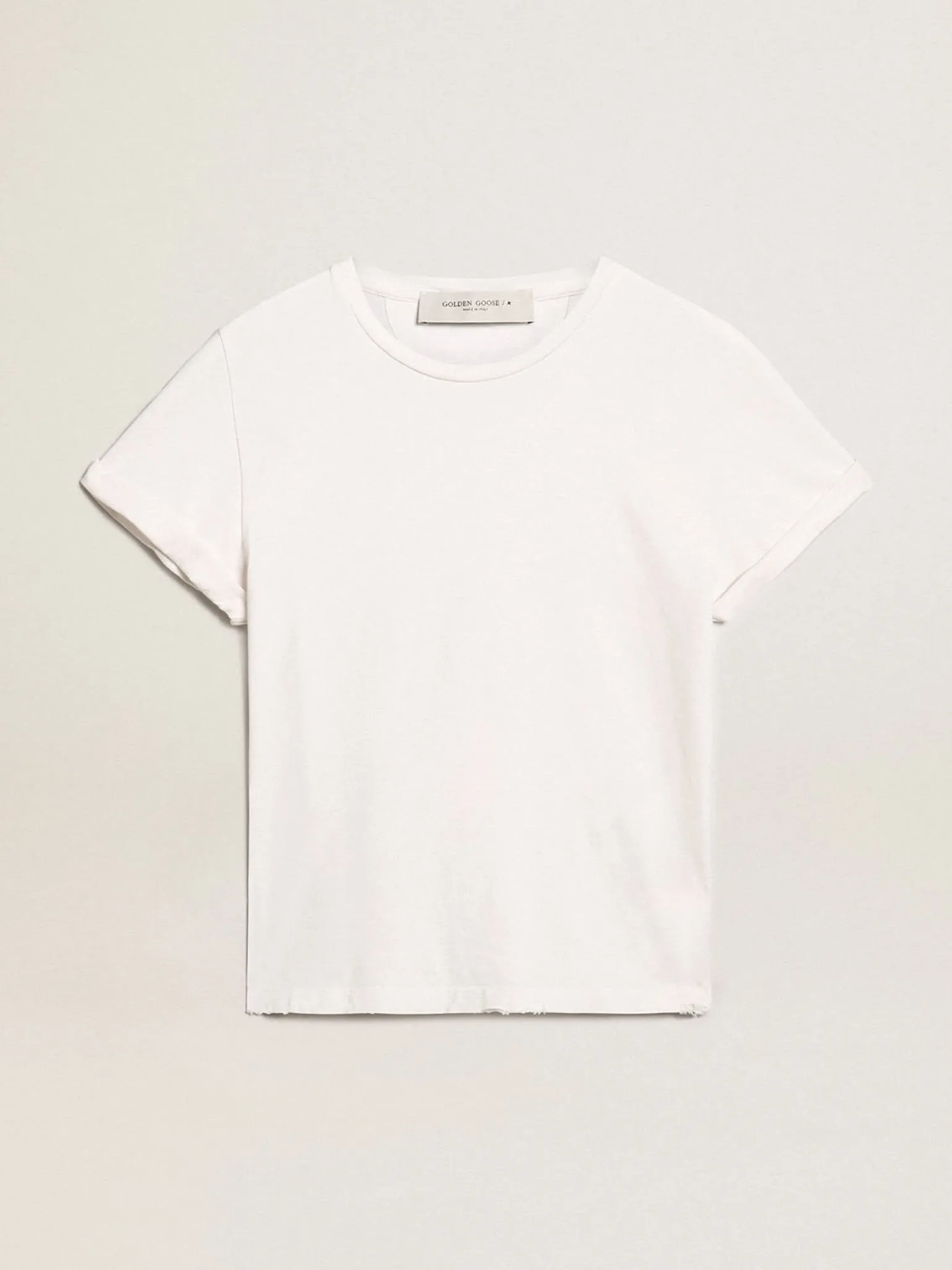 Best Sale Camiseta feminina branca com tratamento desgastado MULHER Camisetas