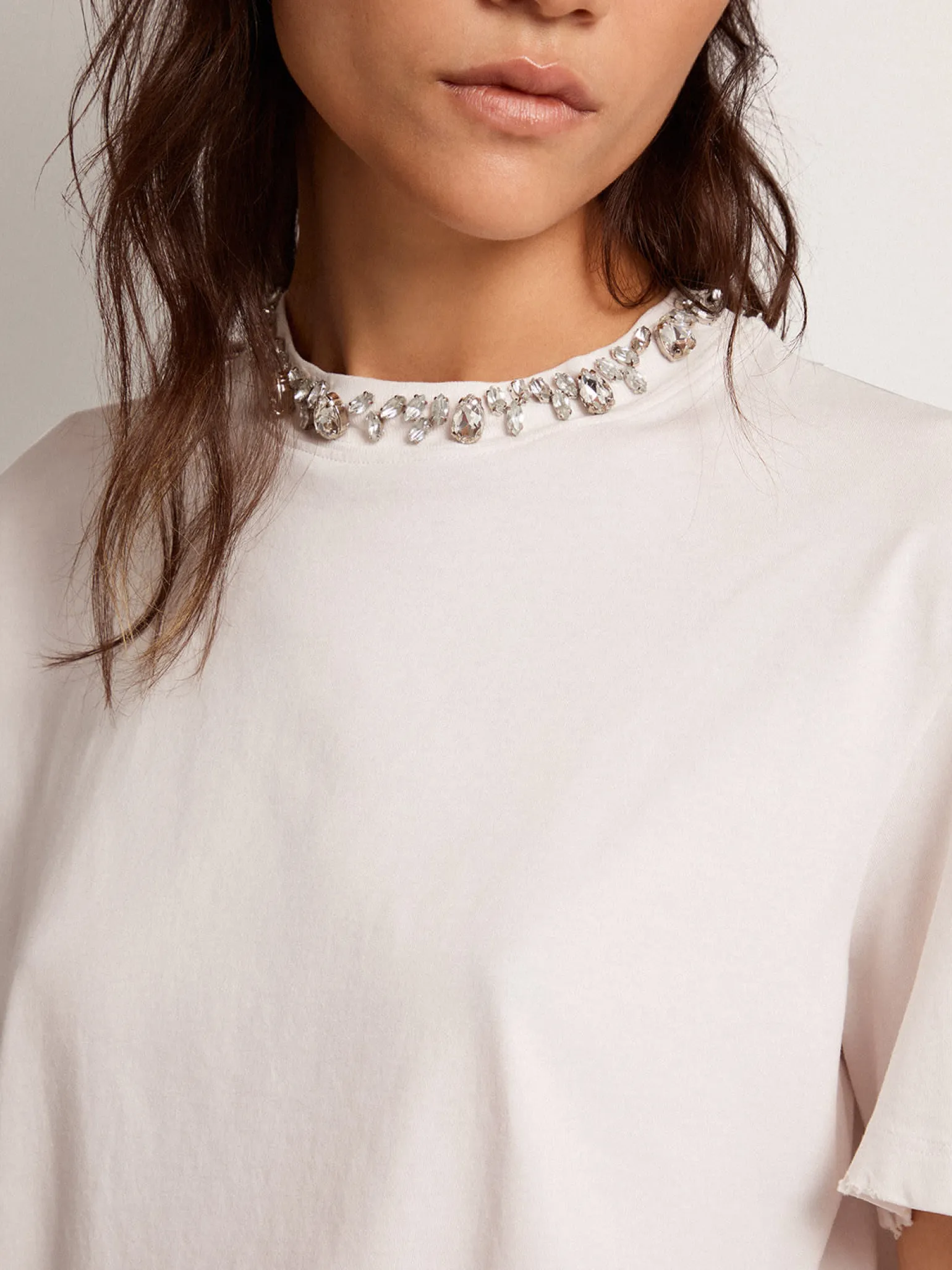 Cheap Camiseta feminina branca com cristais cabochão MULHER Camisetas