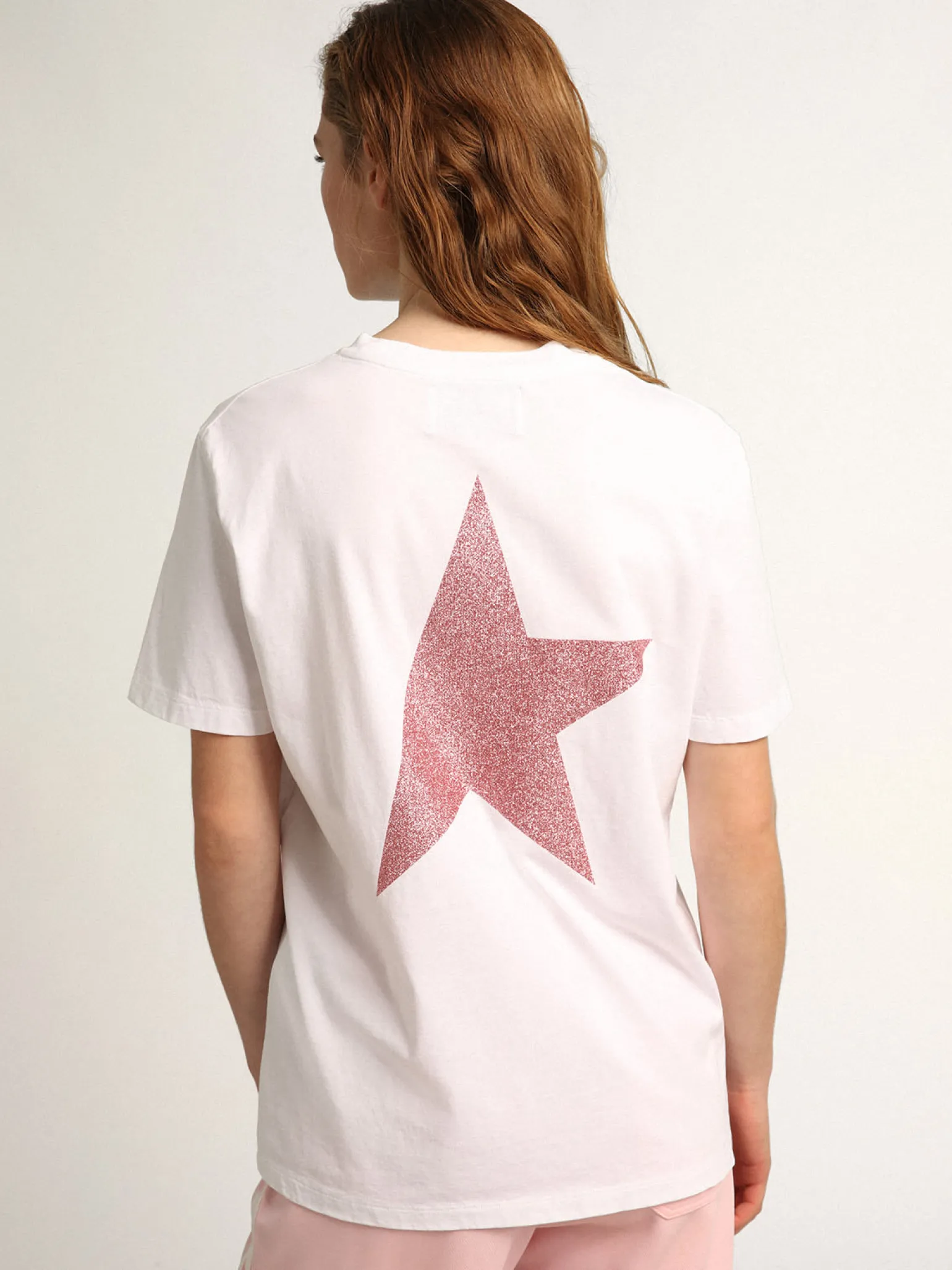 Cheap Camiseta feminina branca com logo e estrela de glitter rosa MULHER Camisetas