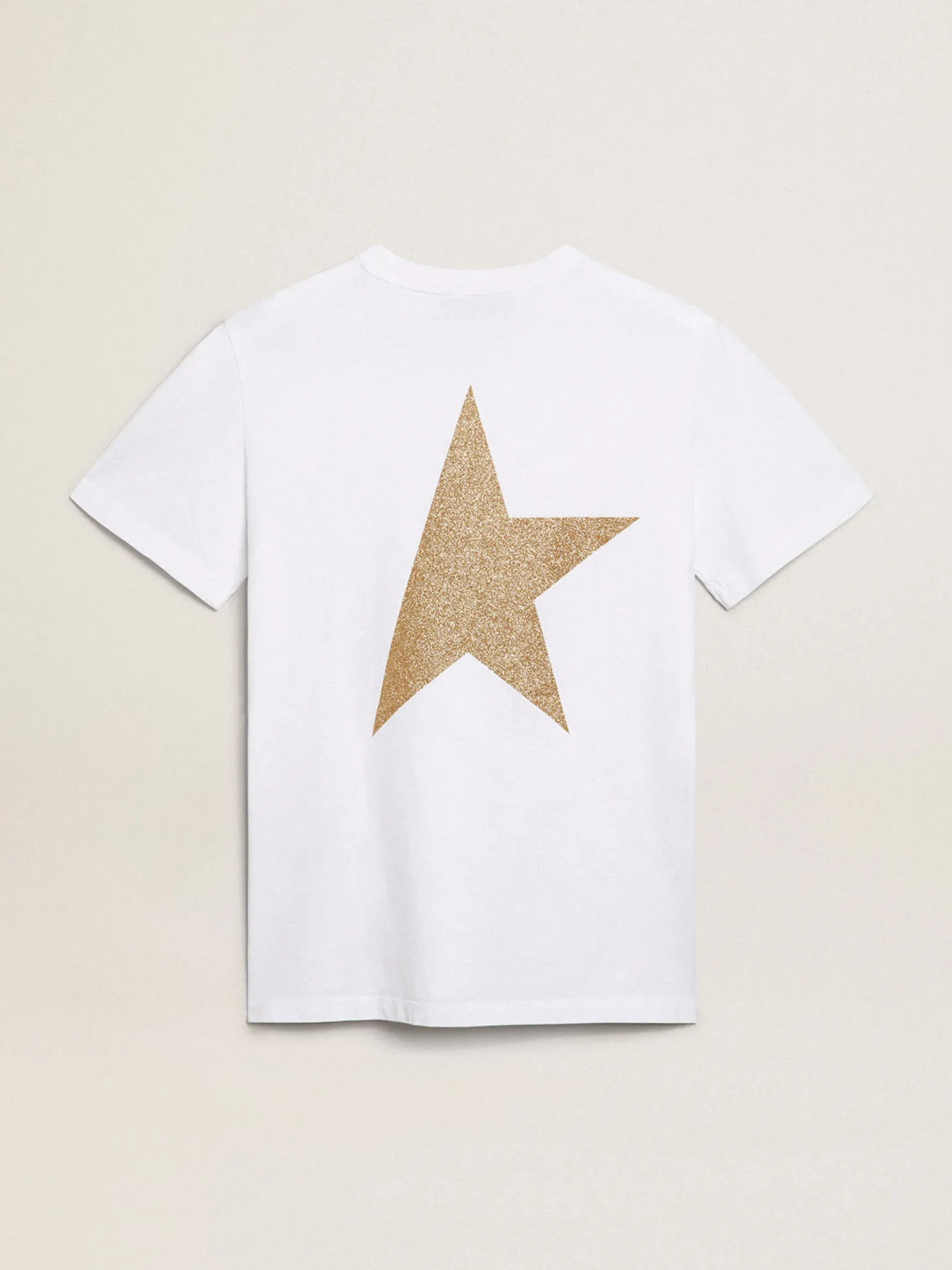 Flash Sale Camiseta feminina branca com logo e estrela de glitter dourado MULHER Camisetas