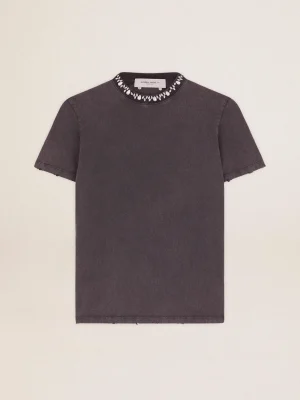 Store Camiseta feminina cinza antracite com cristais MULHER Camisetas