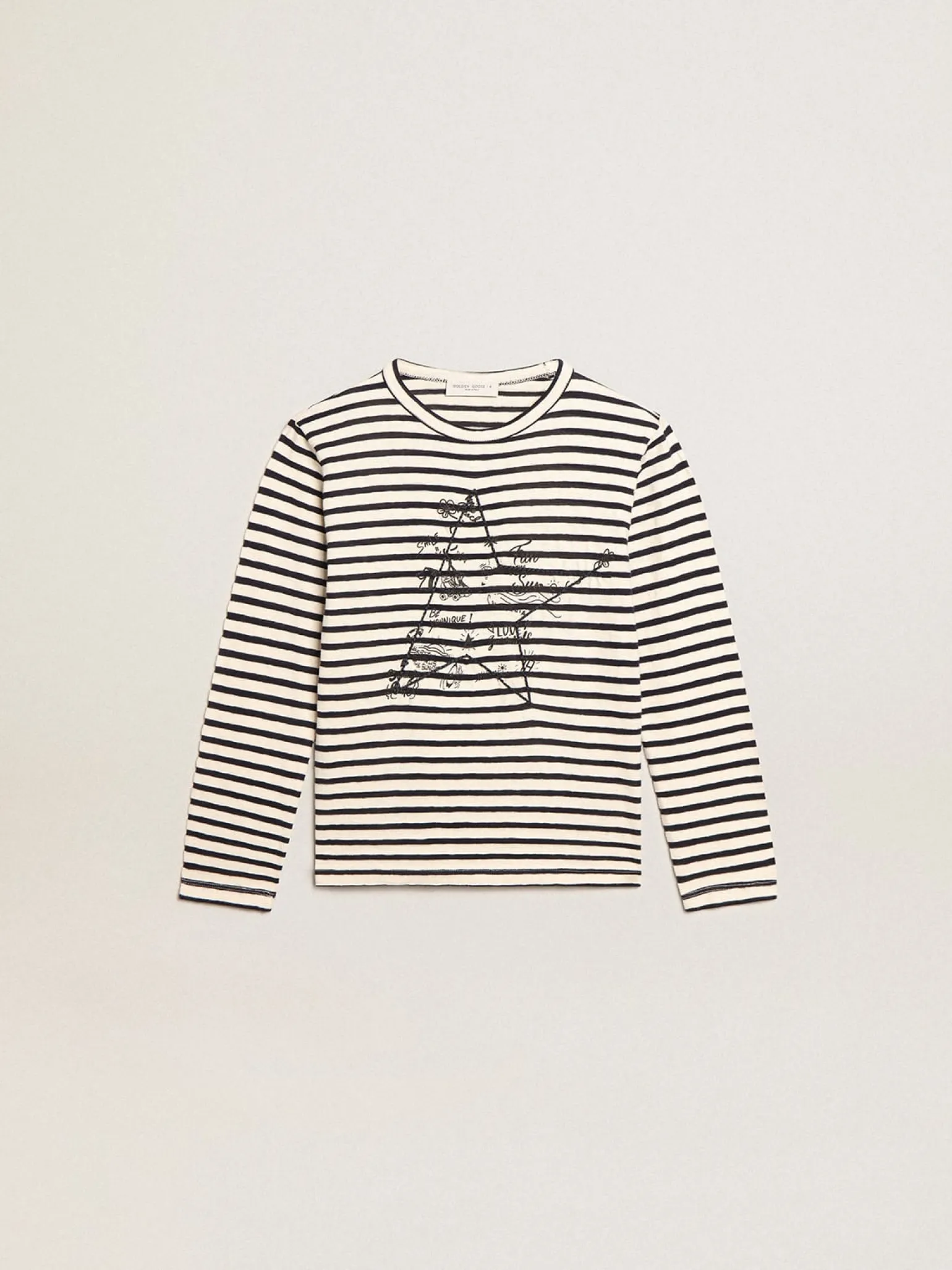 Flash Sale Camiseta infantil masculina com listras brancas e azuis e bordado Roupas de cima (4-12 years)