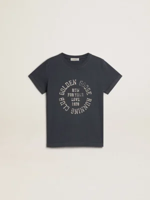 Outlet Camiseta infantil masculina de algodão azul-escuro com estampa no centro Roupas de cima (4-12 years)