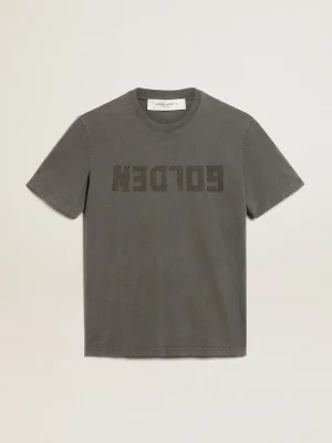 Fashion Camiseta masculina cinza antracite com tratamento desgastado Camisetas