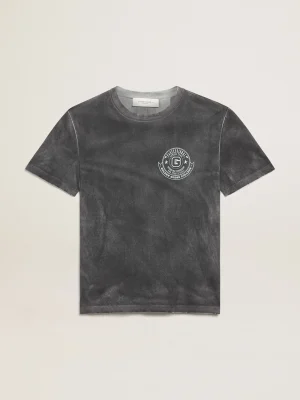 Discount Camiseta masculina cinza com efeito envelhecido com estampa na frente Camisetas