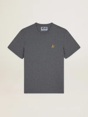 Sale Camiseta masculina cinza mescla com estrela dourada na frente Camisetas
