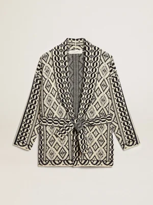 Best Sale Cardigã cor de papiro de lã com motivo jacquard e cristais MULHER Malhas