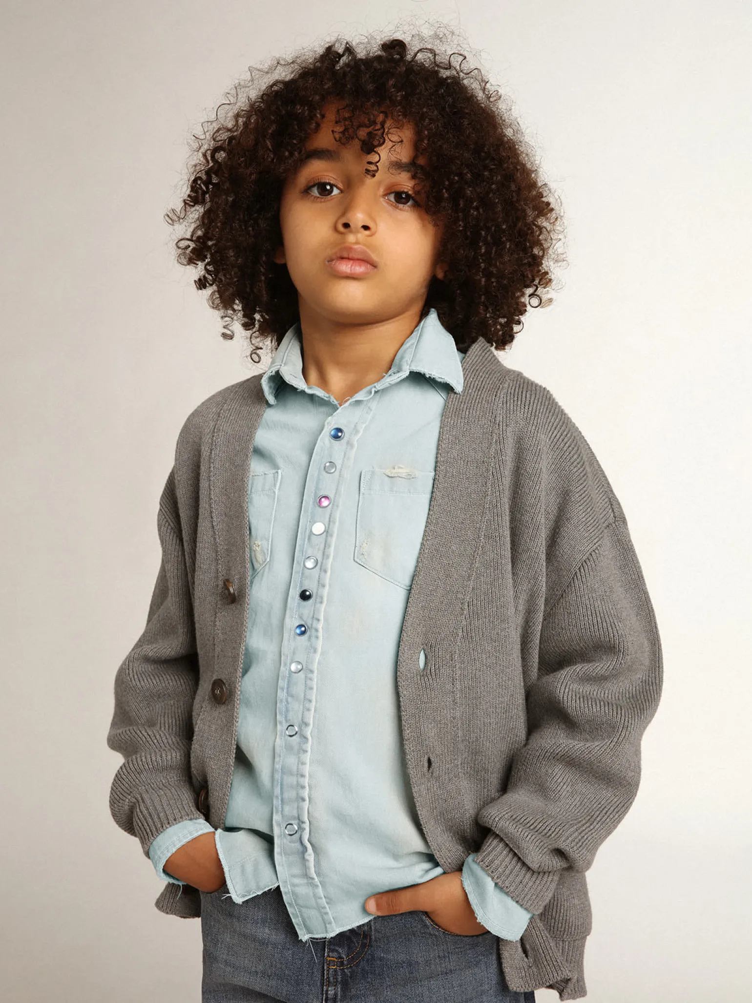 New Cardigã de algodão cinza com logo nas costas Roupas de cima (4-12 years) | Roupas de cima (4-12 years)
