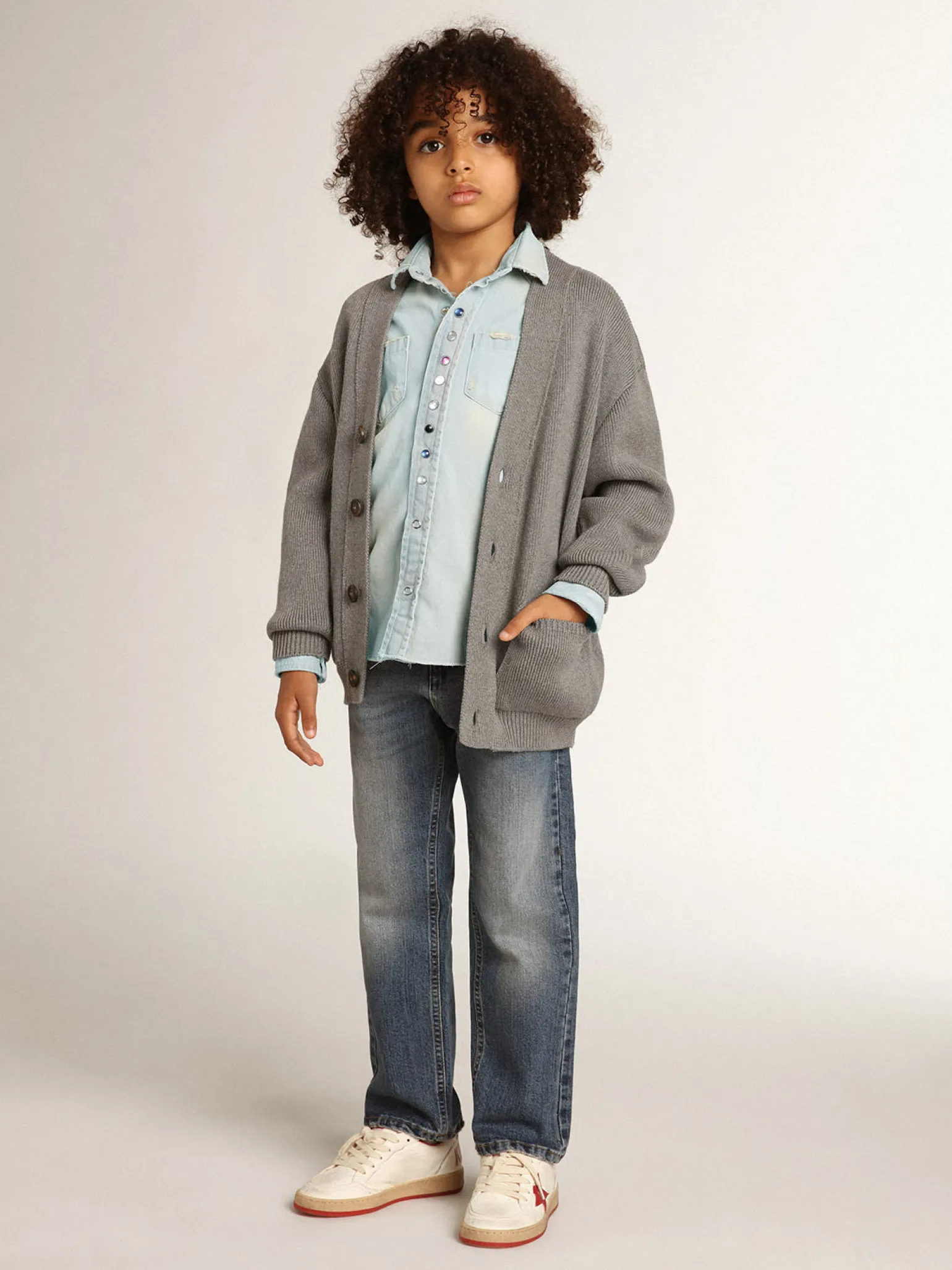 New Cardigã de algodão cinza com logo nas costas Roupas de cima (4-12 years) | Roupas de cima (4-12 years)