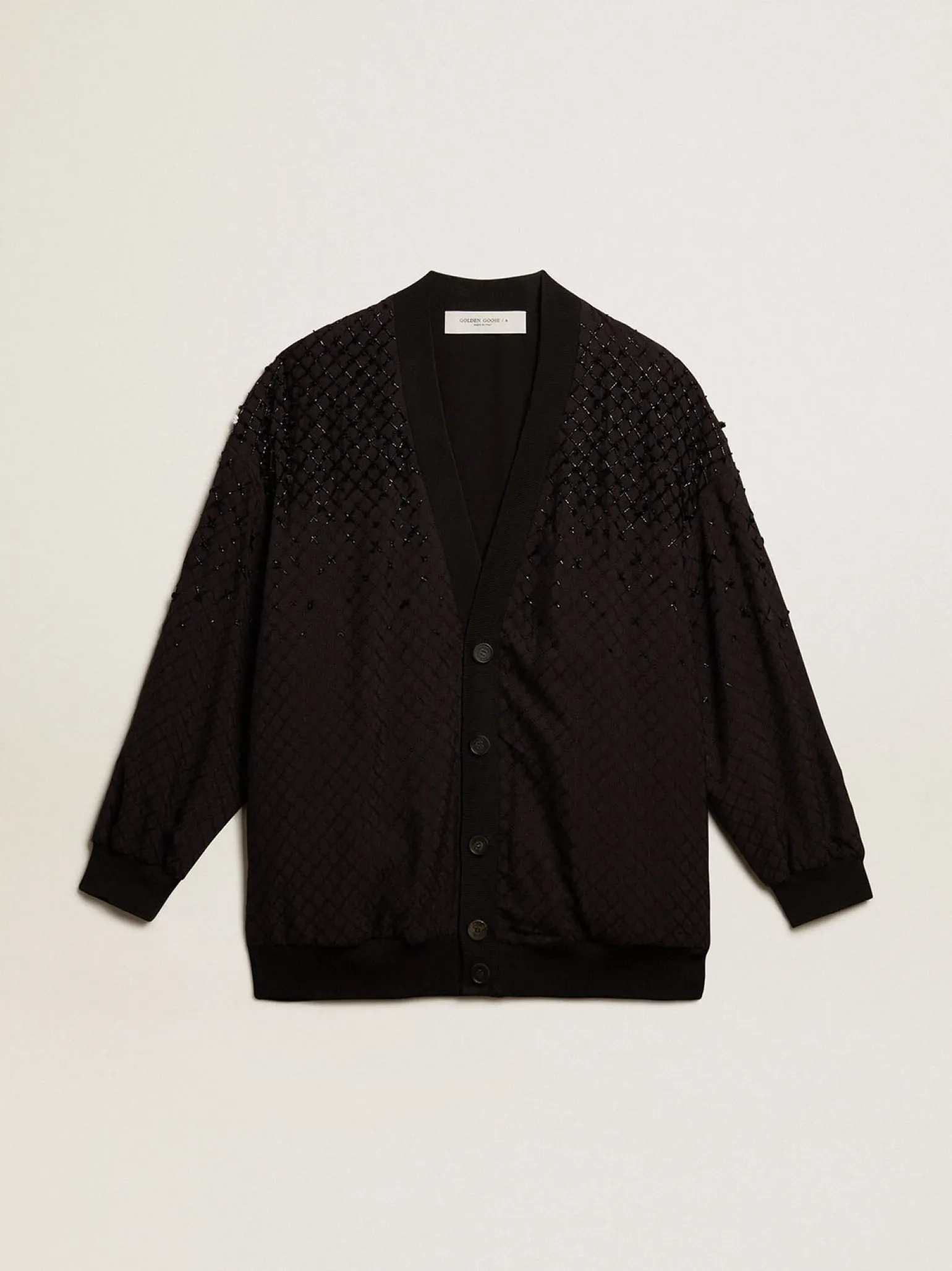 Outlet Cardigã feminino preto com bordado degradê MULHER Malhas