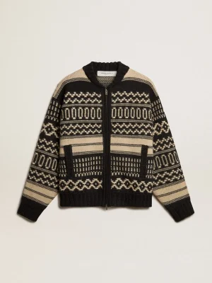 Shop Cardigã masculino de lã cor cru com padrão jacquard Malhas
