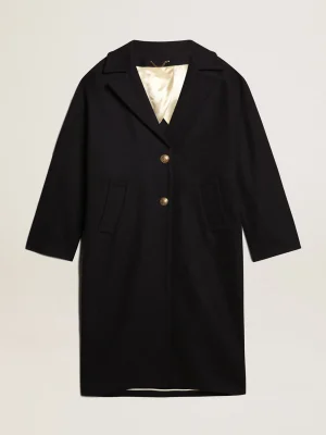 Store Casaco feminino de abotoamento simples tipo cocoon de lã azul-escuro com botões dourados MULHER Casacos e blusões