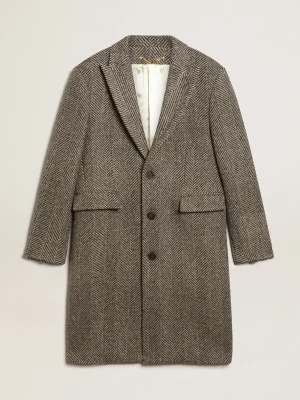 Fashion Casaco masculino de abotoamento simples de lã com trama espinha de peixe bege e cinza Casacos e blusões
