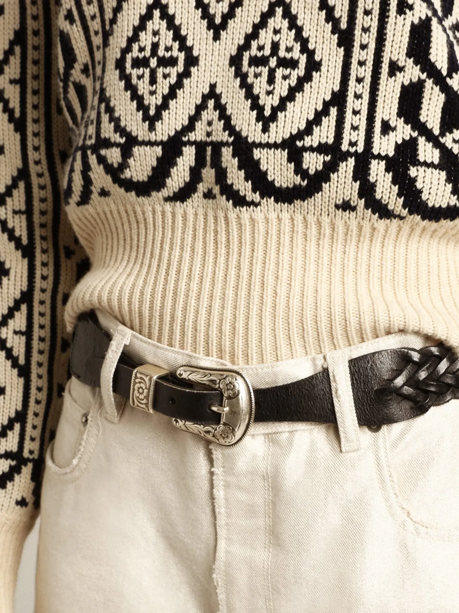 Best Cinto de couro preto entrelaçado e fivela prateada MULHER Cintos