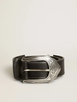 Clearance Cinto feminino de couro preto com decorações prateadas MULHER Cintos