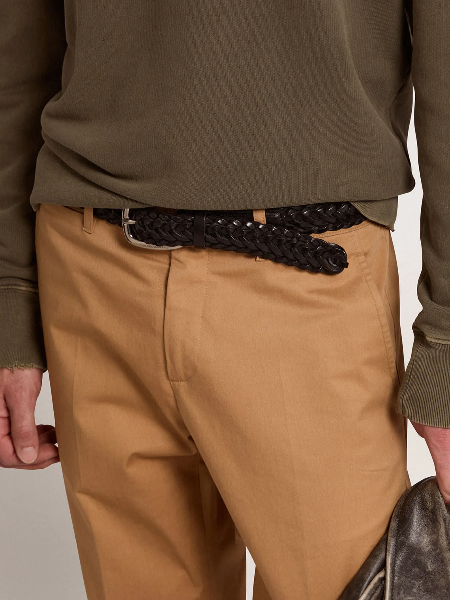 Clearance Cinto masculino de couro preto entrelaçado Cintos
