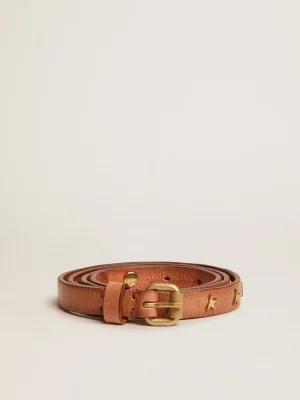 New Cinto Molly de couro marrom com tachas em forma de estrela MULHER Cintos