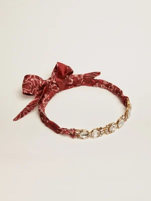 New Colar feminino na cor ouro velho com cristais e lenço estampado MULHER Joias