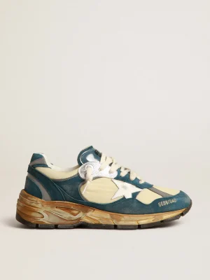 Fashion Dad-Star Feminino de suede azul petróleo, estrela de couro branco MULHER Dad-Star