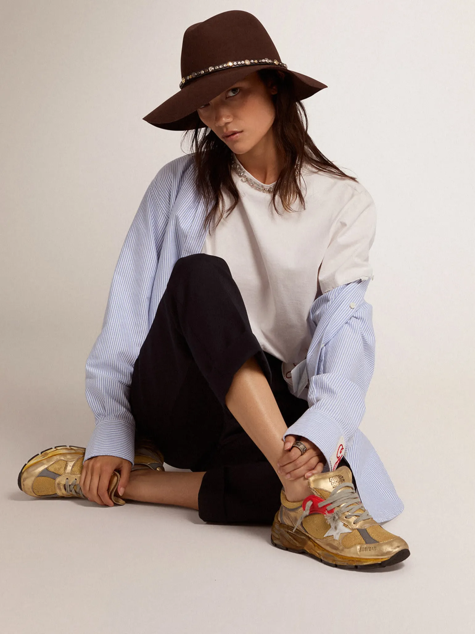 Store Dad-Star feminino dourado com estrela branca MULHER Dad-Star